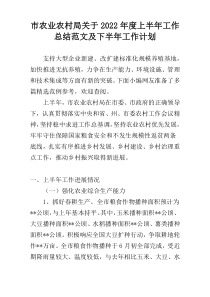 市农业农村局关于2022年度上半年工作总结范文及下半年工作计划
