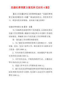 党建经费预算方案范例【实用4篇】