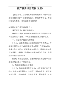 资产投资报告范例(4篇)