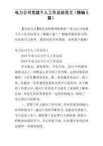 电力公司党建个人工作总结范文（精编5篇）