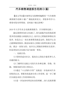 汽车销售调查报告范例(3篇)