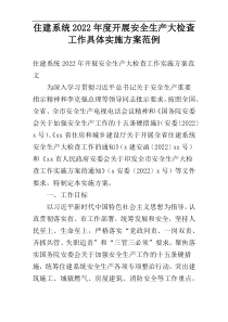住建系统2022年度开展安全生产大检查工作具体实施方案范例