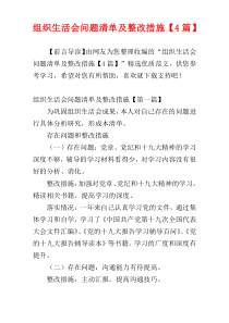 组织生活会问题清单及整改措施【4篇】