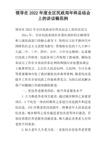 领导在2022年度全区民政局年终总结会上的讲话稿范例