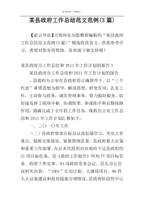 某县政府工作总结范文范例(3篇)