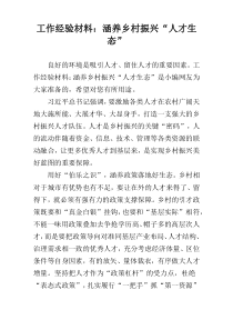 工作经验材料：涵养乡村振兴“人才生态”