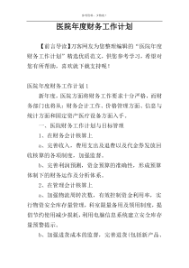 医院年度财务工作计划