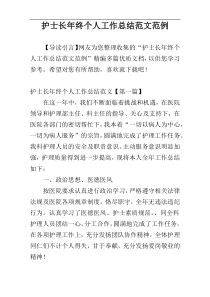 护士长年终个人工作总结范文范例