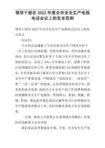 领导干部在2022年度全市安全生产电视电话会议上的发言范例