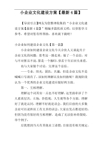 小企业文化建设方案【最新4篇】