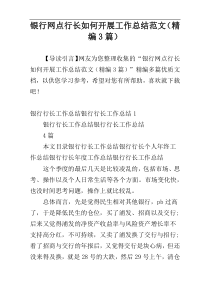 银行网点行长如何开展工作总结范文（精编3篇）
