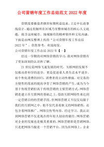 公司营销年度工作总结范文2022年度