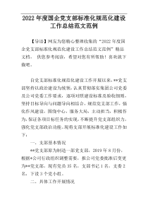 2022年度国企党支部标准化规范化建设工作总结范文范例
