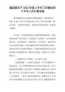 镇团委关于2022年度上半年工作情况和下半年工作打算范例