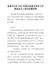 县委书记在2022年度全县重点项目工作推进会议上的讲话稿范例