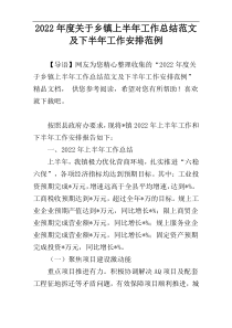 2022年度关于乡镇上半年工作总结范文及下半年工作安排范例
