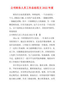 公司财务人员工作总结范文2022年度