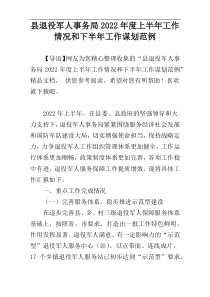 县退役军人事务局2022年度上半年工作情况和下半年工作谋划范例