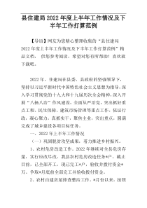 县住建局2022年度上半年工作情况及下半年工作打算范例