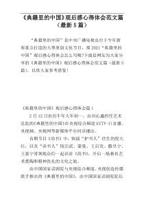 《典籍里的中国》观后感心得体会范文篇（最新5篇）