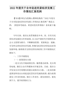 2022年度关于全市促进民营经济发展工作情况汇报范例