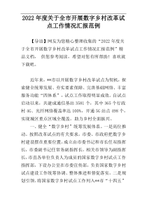 2022年度关于全市开展数字乡村改革试点工作情况汇报范例
