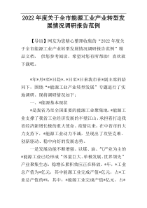 2022年度关于全市能源工业产业转型发展情况调研报告范例