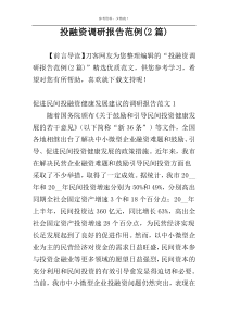 投融资调研报告范例(2篇)