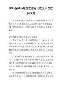 劳动保障协理员工作总结范文报告范例5篇