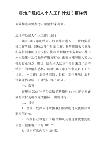 房地产经纪人个人工作计划3篇样例