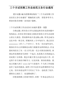 三个月试用期工作总结范文各行业通用