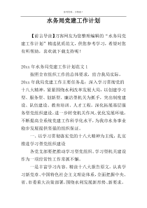 水务局党建工作计划