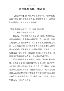 医疗机构市场工作计划
