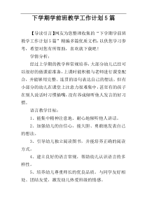 下学期学前班教学工作计划5篇