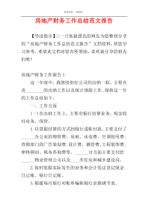房地产财务工作总结范文报告
