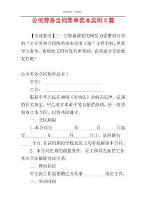 公司劳务合同简单范本实用3篇