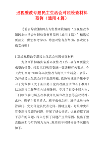 巡视整改专题民主生活会对照检查材料范例（通用4篇）