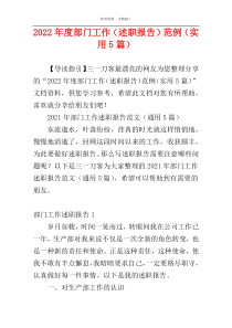 2022年度部门工作（述职报告）范例（实用5篇）