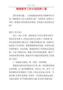 精推教学工作计划范例5篇