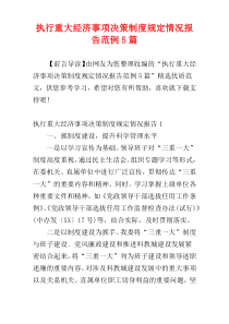 执行重大经济事项决策制度规定情况报告范例5篇