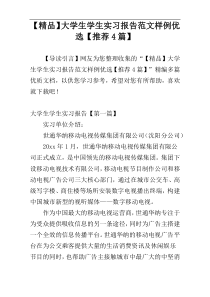 【精品】大学生学生实习报告范文样例优选【推荐4篇】