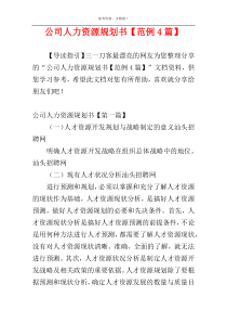 公司人力资源规划书【范例4篇】