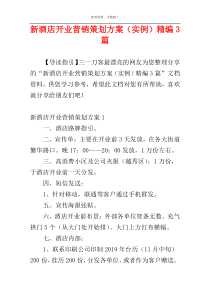 新酒店开业营销策划方案（实例）精编3篇