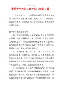 指导青年教师工作计划（精编3篇）