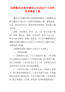 巡察整改反馈专题民主生活会个人材料范例精选4篇