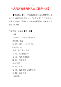 个人简历销售范例大全【优秀5篇】
