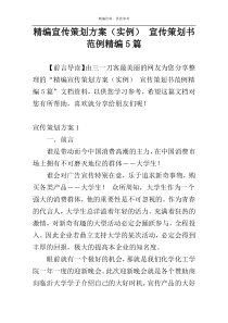 精编宣传策划方案（实例） 宣传策划书范例精编5篇