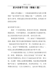 家乡的春节习俗（精编5篇）