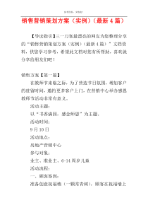 销售营销策划方案（实例）（最新4篇）