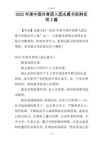 2022年度中国共青团入团志愿书范例实用3篇